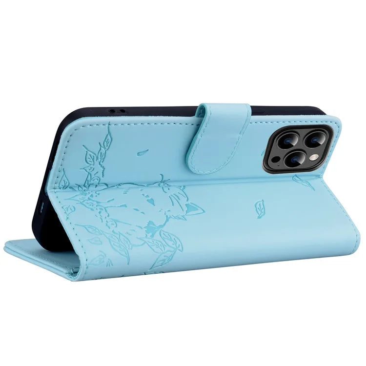 For iPhone 13 Pro Max Case Wallet Cat Pattern Imprinted Leather Phone Cover