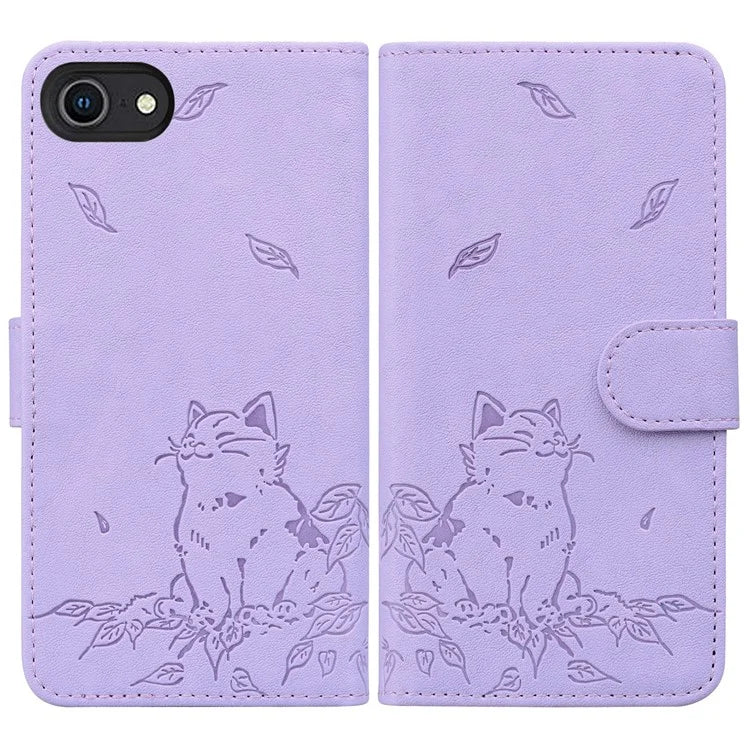 For iPhone SE (2024) Case Wallet Cat Pattern Imprinted Leather Phone Cover