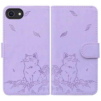 For iPhone SE (2024) Case Wallet Cat Pattern Imprinted Leather Phone Cover