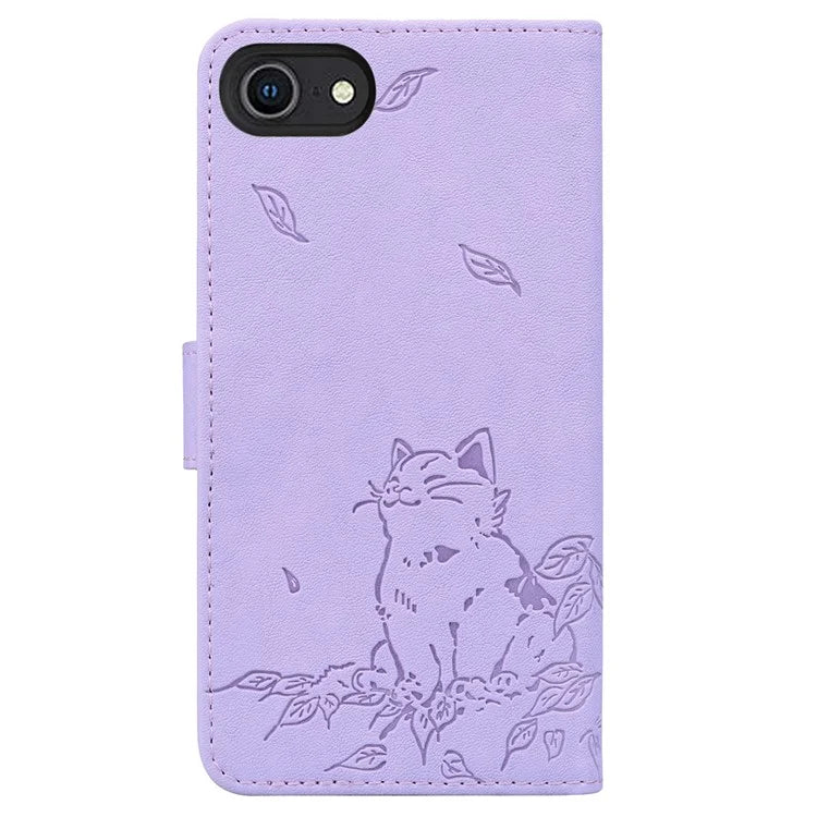 For iPhone SE (2024) Case Wallet Cat Pattern Imprinted Leather Phone Cover
