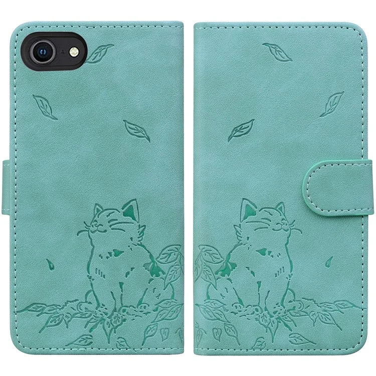 For iPhone SE (2024) Case Wallet Cat Pattern Imprinted Leather Phone Cover