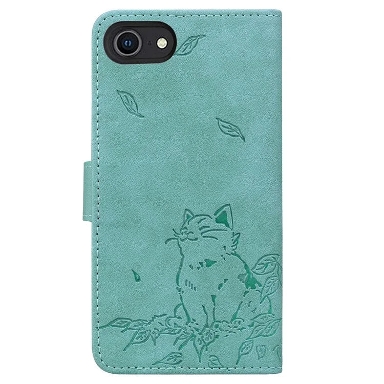 For iPhone SE (2024) Case Wallet Cat Pattern Imprinted Leather Phone Cover