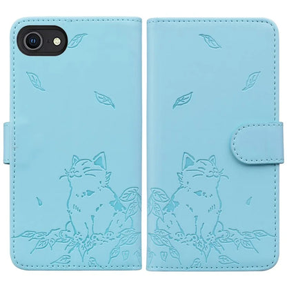 For iPhone SE (2024) Case Wallet Cat Pattern Imprinted Leather Phone Cover