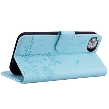 For iPhone SE (2024) Case Wallet Cat Pattern Imprinted Leather Phone Cover