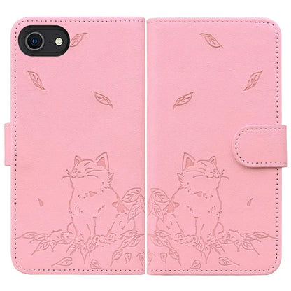 For iPhone SE (2024) Case Wallet Cat Pattern Imprinted Leather Phone Cover