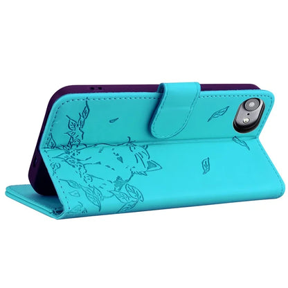 For iPhone SE (2024) Case Wallet Cat Pattern Imprinted Leather Phone Cover