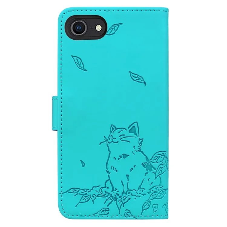 For iPhone SE (2024) Case Wallet Cat Pattern Imprinted Leather Phone Cover