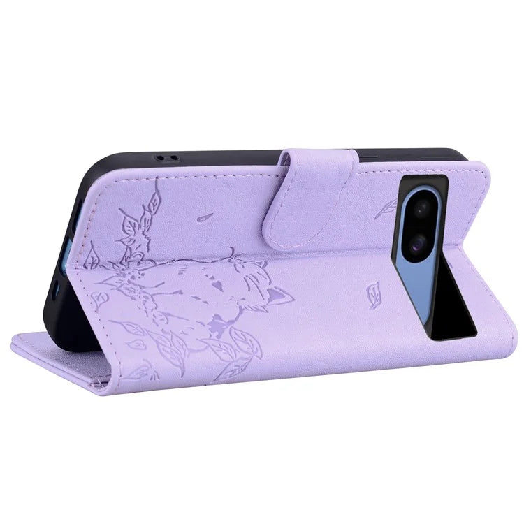For Google Pixel 8a Case Wallet Cat Pattern Imprinted Leather Phone Cover