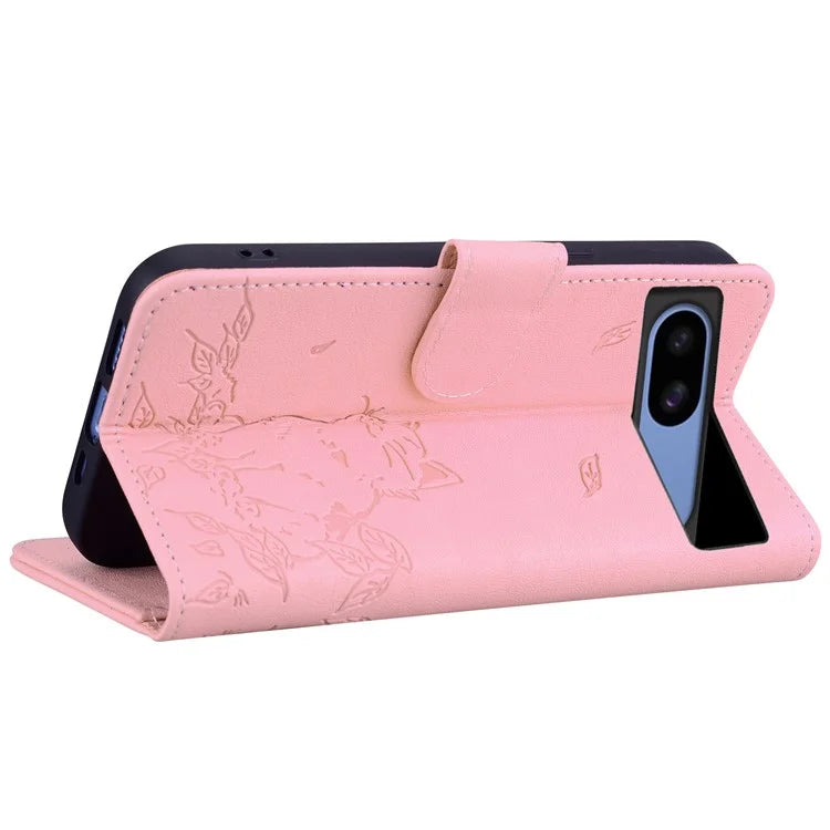 For Google Pixel 8a Case Wallet Cat Pattern Imprinted Leather Phone Cover