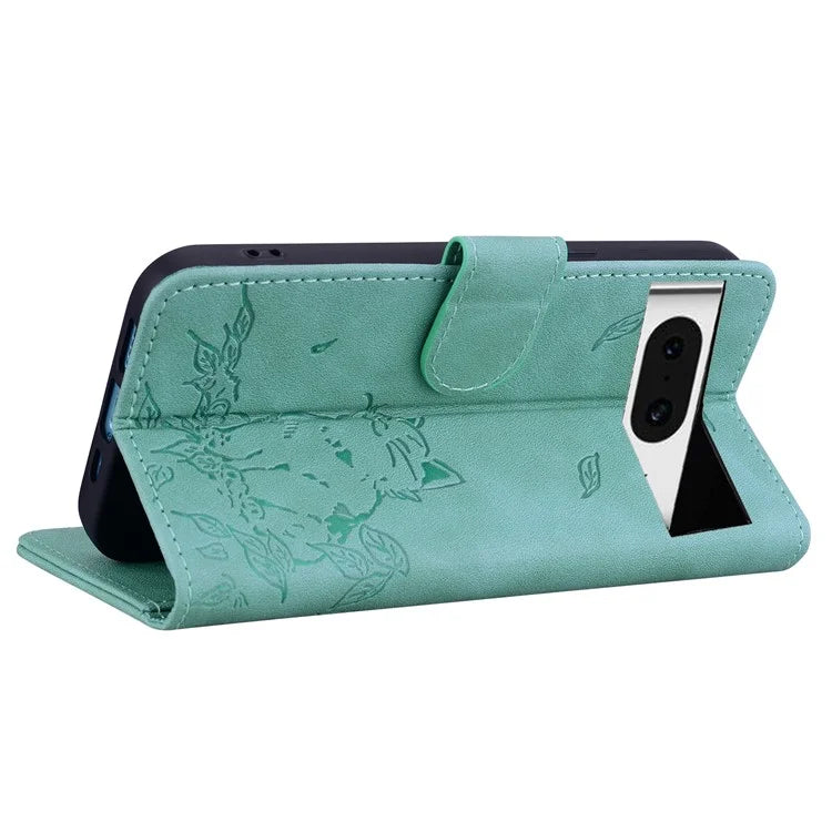 For Google Pixel 8 Case Wallet Cat Pattern Imprinted Leather Phone Cover
