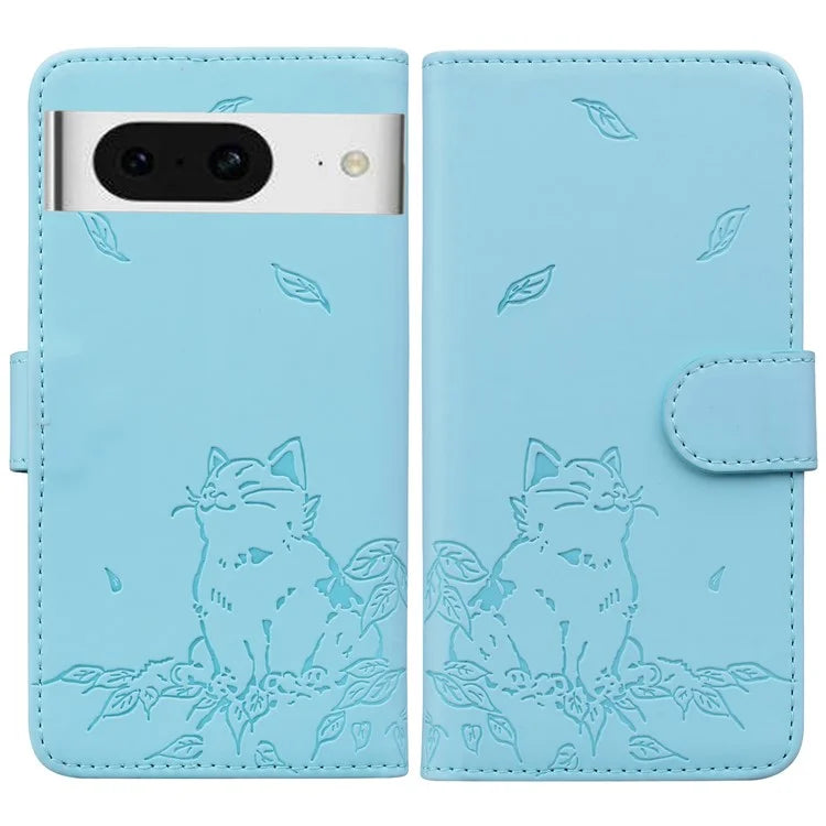 For Google Pixel 8 Case Wallet Cat Pattern Imprinted Leather Phone Cover