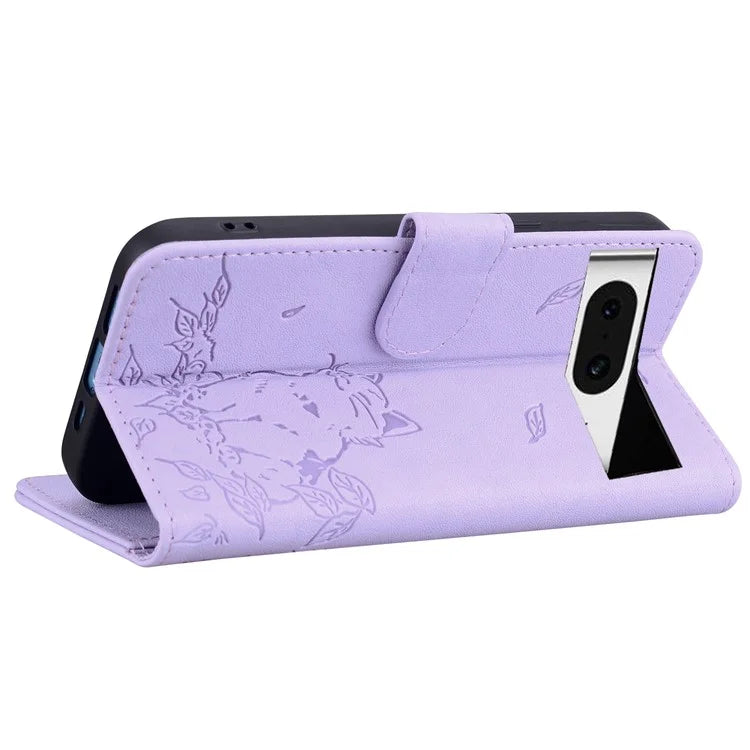 For Google Pixel 8 Case Wallet Cat Pattern Imprinted Leather Phone Cover