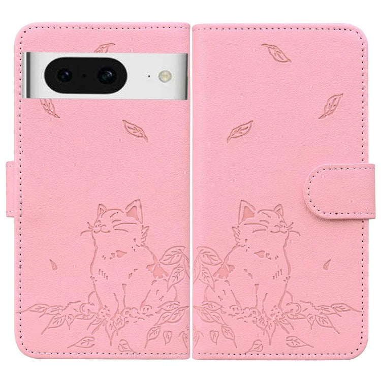 For Google Pixel 8 Case Wallet Cat Pattern Imprinted Leather Phone Cover