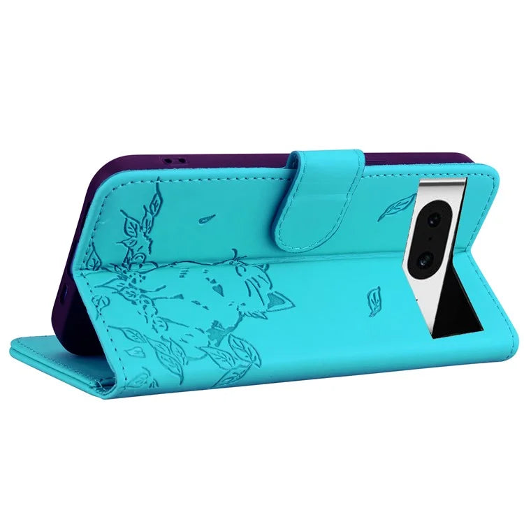 For Google Pixel 8 Case Wallet Cat Pattern Imprinted Leather Phone Cover