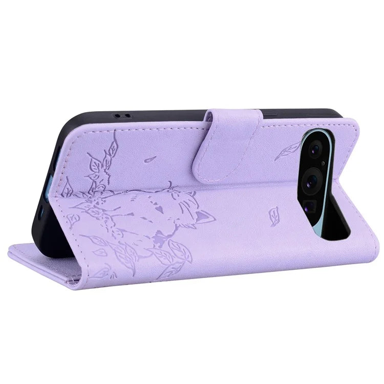 For Google Pixel 9 Pro XL Case Wallet Cat Pattern Imprinted Leather Phone Cover