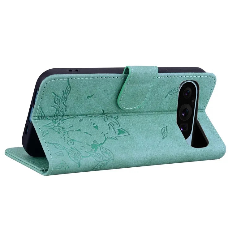 For Google Pixel 9 Pro XL Case Wallet Cat Pattern Imprinted Leather Phone Cover