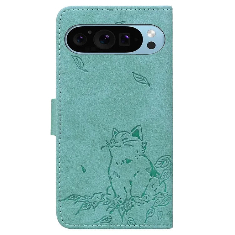 For Google Pixel 9 Pro XL Case Wallet Cat Pattern Imprinted Leather Phone Cover