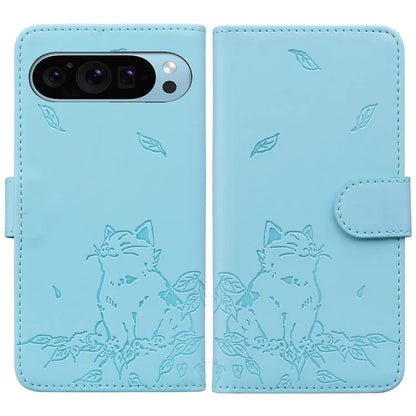 For Google Pixel 9 Pro XL Case Wallet Cat Pattern Imprinted Leather Phone Cover