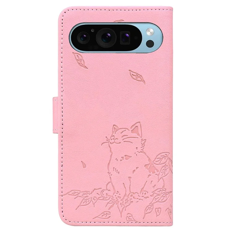 For Google Pixel 9 Pro XL Case Wallet Cat Pattern Imprinted Leather Phone Cover