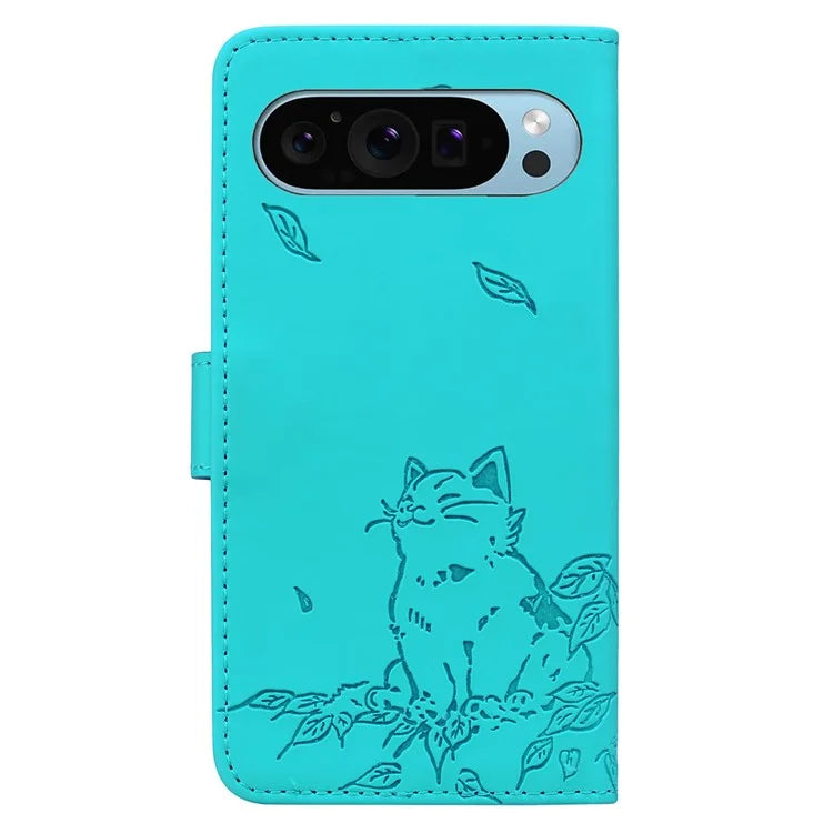 For Google Pixel 9 Pro XL Case Wallet Cat Pattern Imprinted Leather Phone Cover