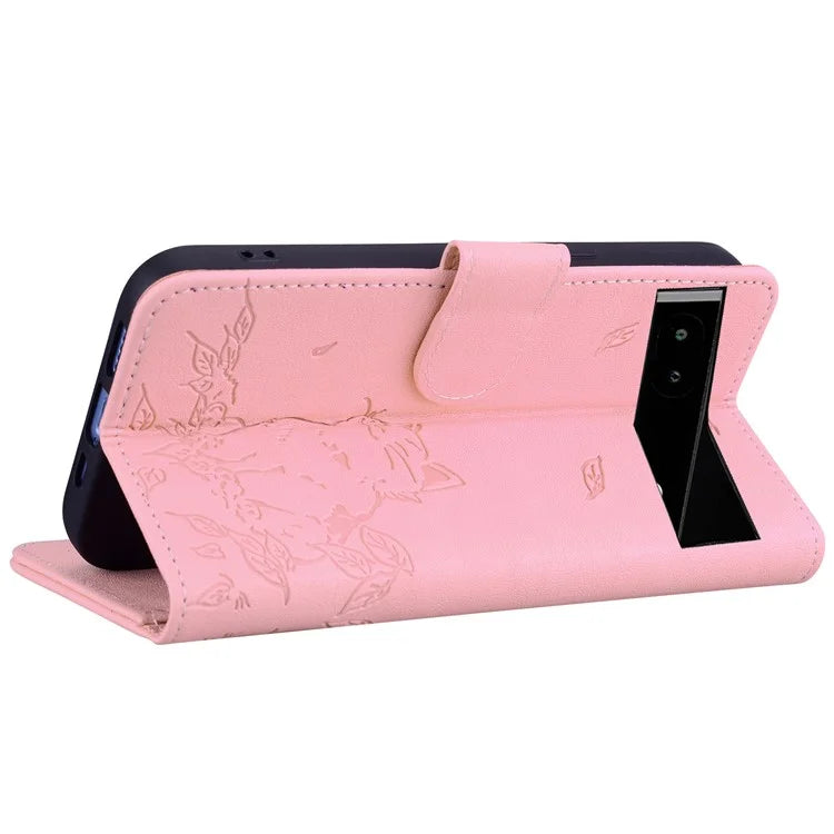For Google Pixel 7a Case Wallet Cat Pattern Imprinted Leather Phone Cover