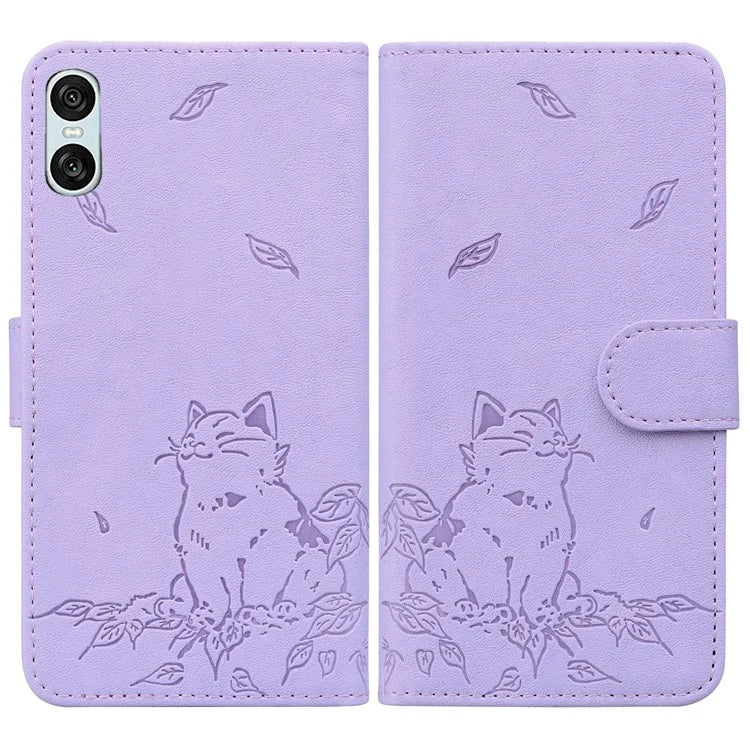 For Sony Xperia 10 VI Case Wallet Cat Pattern Imprinted Leather Phone Cover