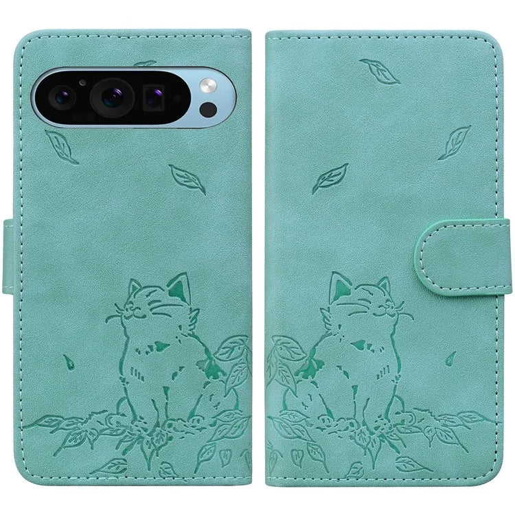 For Google Pixel 9 / Pixel 9 Pro Case Wallet Cat Pattern Imprinted Leather Phone Cover