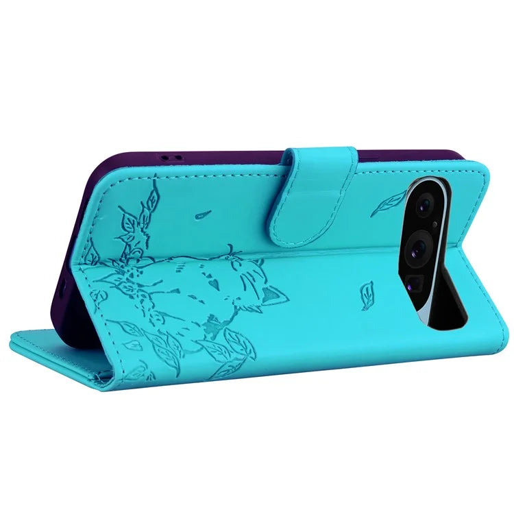 For Google Pixel 9 / Pixel 9 Pro Case Wallet Cat Pattern Imprinted Leather Phone Cover