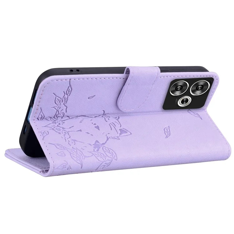 For Xiaomi Poco F6 5G / Redmi Turbo 3 5G Case Wallet Cat Pattern Imprinted Leather Phone Cover