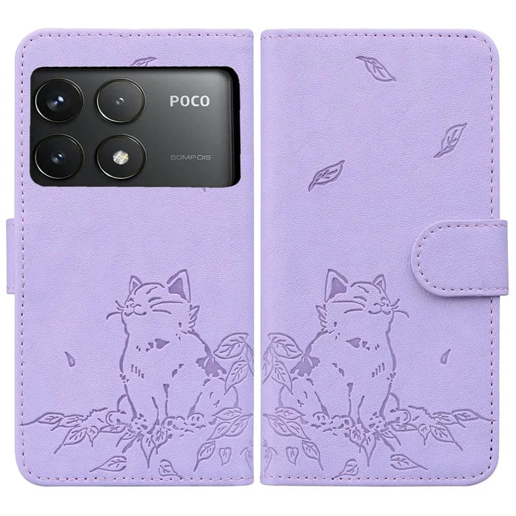 For Xiaomi Poco F6 Pro 5G / Redmi K70 5G / K70 Pro 5G Case Wallet Cat Pattern Imprinted Leather Phone Cover