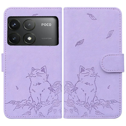 For Xiaomi Poco F6 Pro 5G / Redmi K70 5G / K70 Pro 5G Case Wallet Cat Pattern Imprinted Leather Phone Cover