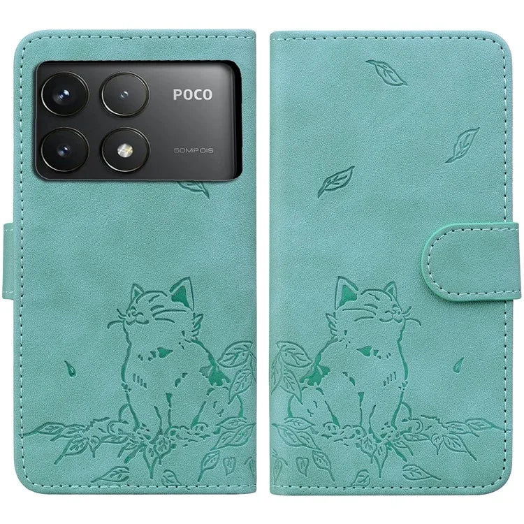 For Xiaomi Poco F6 Pro 5G / Redmi K70 5G / K70 Pro 5G Case Wallet Cat Pattern Imprinted Leather Phone Cover