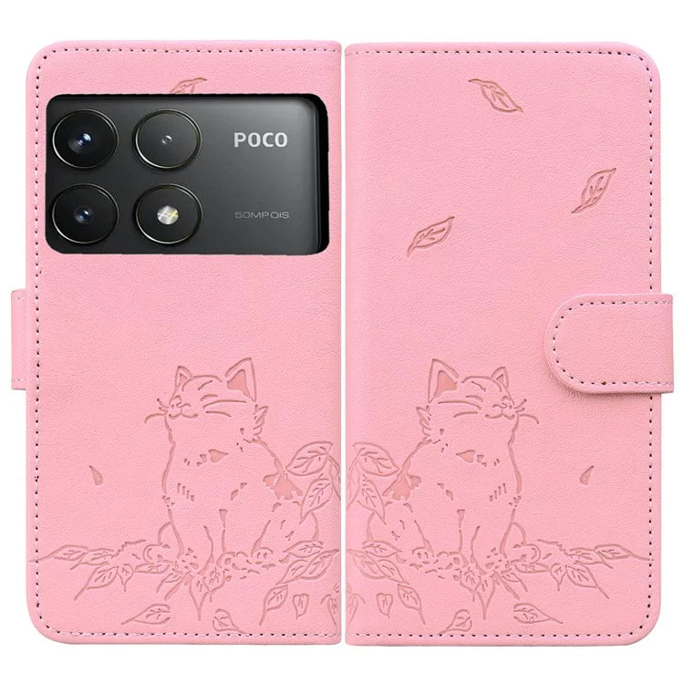 For Xiaomi Poco F6 Pro 5G / Redmi K70 5G / K70 Pro 5G Case Wallet Cat Pattern Imprinted Leather Phone Cover