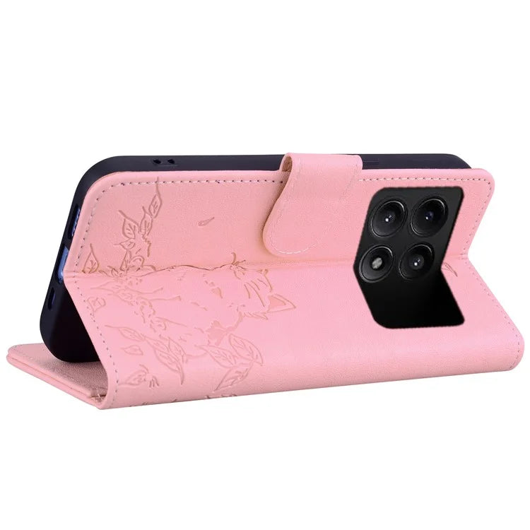 For Xiaomi Poco F6 Pro 5G / Redmi K70 5G / K70 Pro 5G Case Wallet Cat Pattern Imprinted Leather Phone Cover