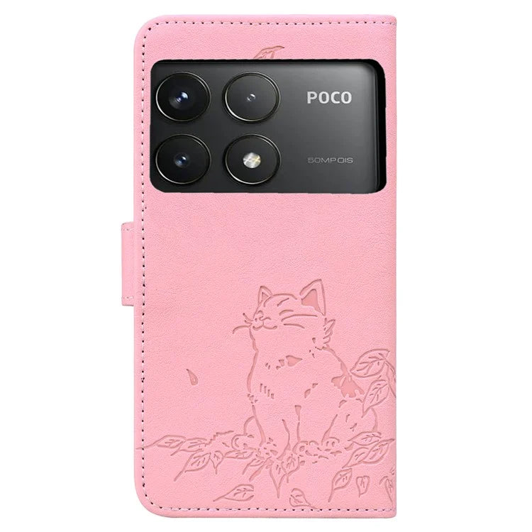 For Xiaomi Poco F6 Pro 5G / Redmi K70 5G / K70 Pro 5G Case Wallet Cat Pattern Imprinted Leather Phone Cover