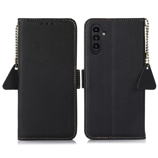 TJ For Samsung Galaxy M35 5G Case RFID Blocking Genuine Cow Leather Phone Cover