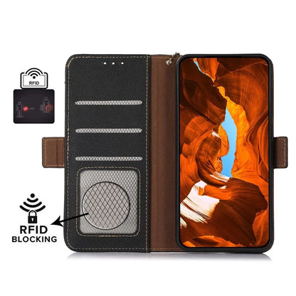 TJ For Samsung Galaxy M35 5G Case RFID Blocking Genuine Cow Leather Phone Cover