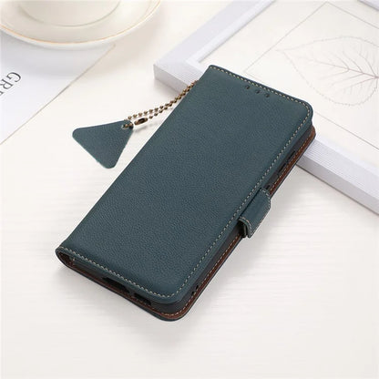 TJ For Samsung Galaxy M35 5G Case RFID Blocking Genuine Cow Leather Phone Cover
