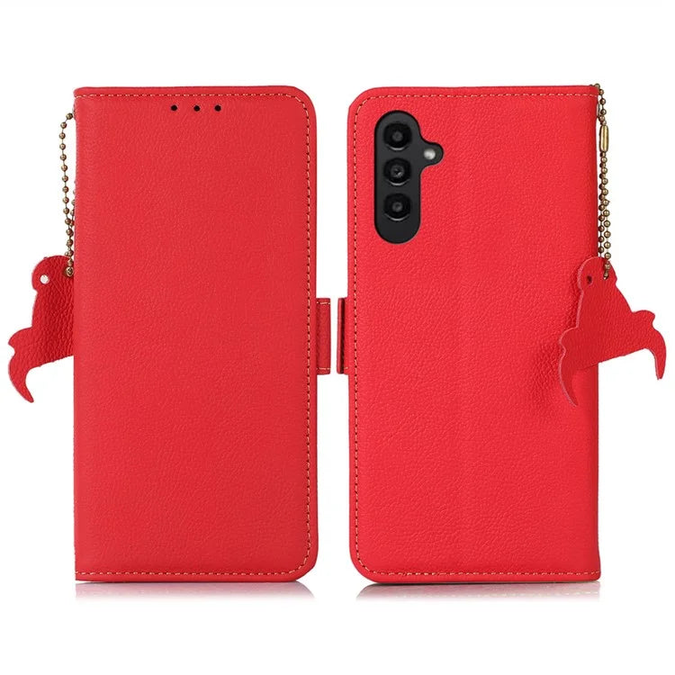 TJ For Samsung Galaxy M35 5G Case RFID Blocking Genuine Cow Leather Phone Cover