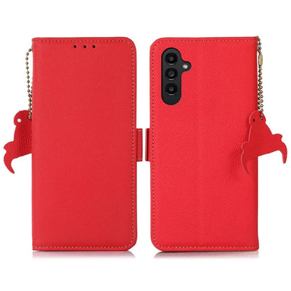 TJ For Samsung Galaxy M35 5G Case RFID Blocking Genuine Cow Leather Phone Cover