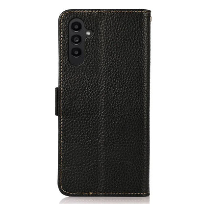 KHAZNEH For Samsung Galaxy M35 5G Phone Case Genuine Cow Leather Cover RFID Blocking