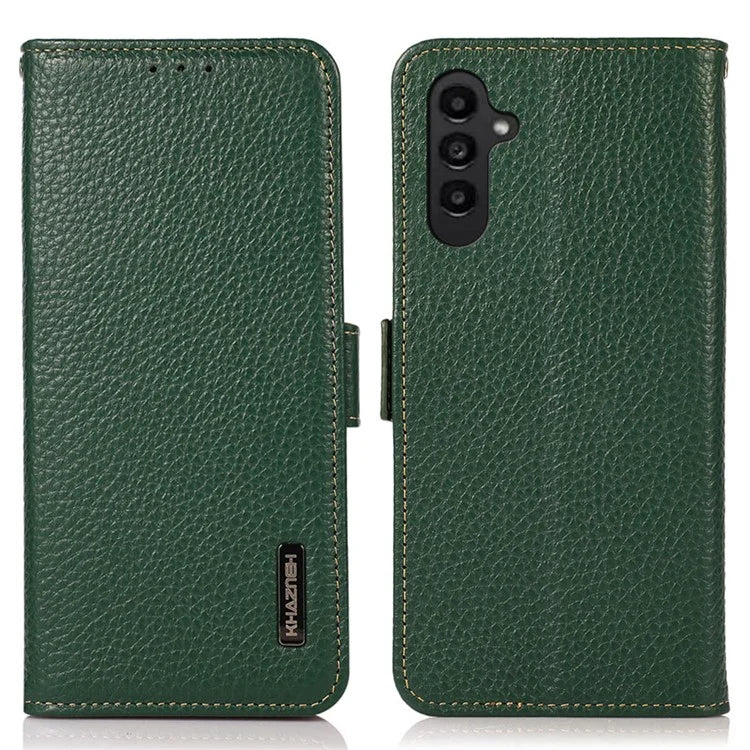 KHAZNEH For Samsung Galaxy M35 5G Phone Case Genuine Cow Leather Cover RFID Blocking