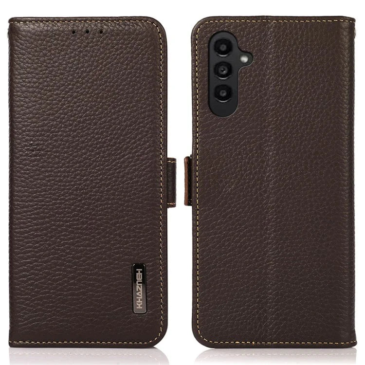 KHAZNEH For Samsung Galaxy M35 5G Phone Case Genuine Cow Leather Cover RFID Blocking