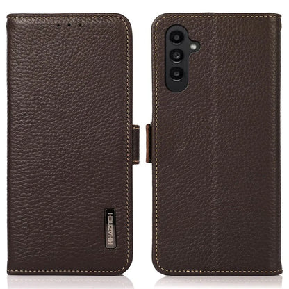 KHAZNEH For Samsung Galaxy M35 5G Phone Case Genuine Cow Leather Cover RFID Blocking