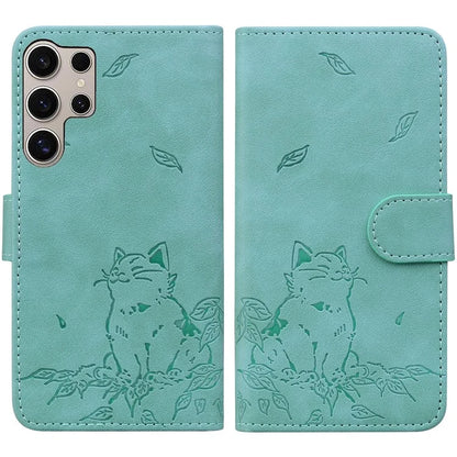 For Samsung Galaxy S24 Ultra Case Wallet Cat Pattern Imprinted Leather Phone Cover