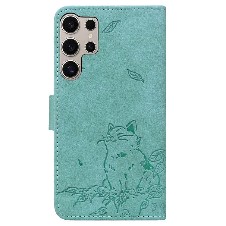 For Samsung Galaxy S24 Ultra Case Wallet Cat Pattern Imprinted Leather Phone Cover