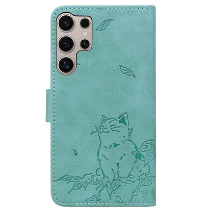 For Samsung Galaxy S24 Ultra Case Wallet Cat Pattern Imprinted Leather Phone Cover