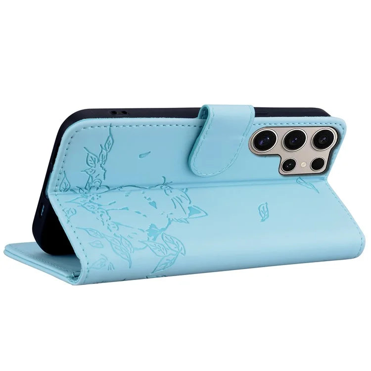 For Samsung Galaxy S24 Ultra Case Wallet Cat Pattern Imprinted Leather Phone Cover