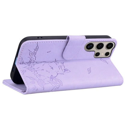 For Samsung Galaxy S24 Ultra Case Wallet Cat Pattern Imprinted Leather Phone Cover