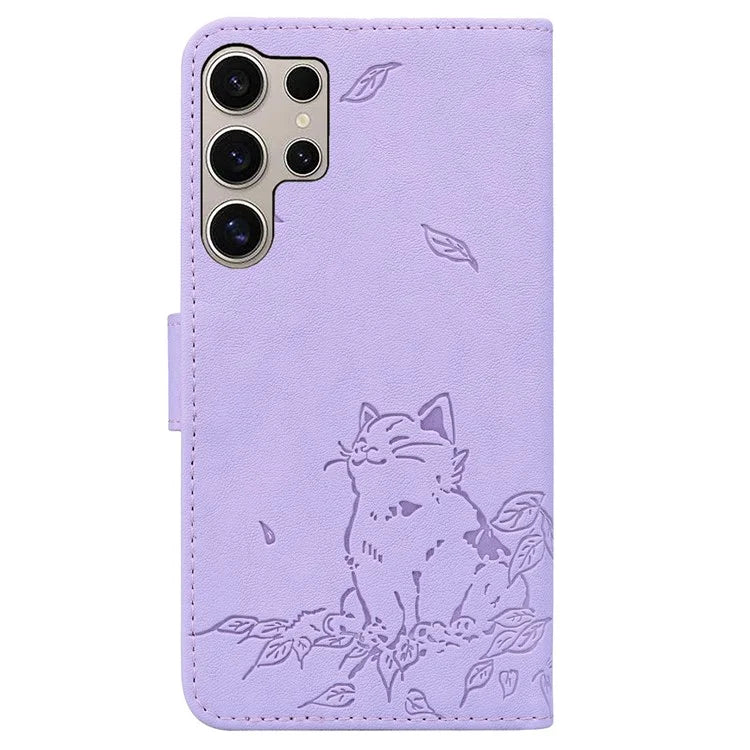 For Samsung Galaxy S24 Ultra Case Wallet Cat Pattern Imprinted Leather Phone Cover